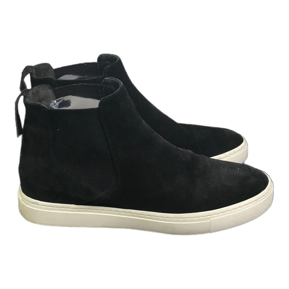 Vince Newlyn Women's High Top Suede Slip-On Sneakers Black Leather Pull-On Sz 8M